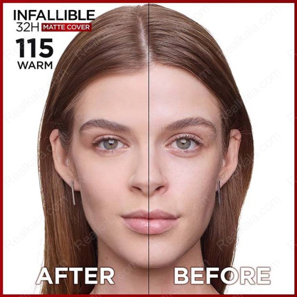 کرم پودر مات کننده لورال مدل Infallible 32H شماره 115 با نیاسینامید و SPF 25