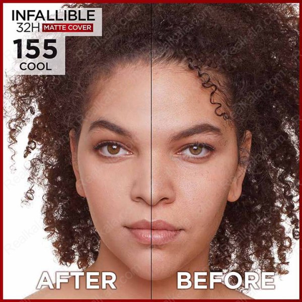 کرم پودر مات کننده لورال مدل Infallible 32H شماره 155 با نیاسینامید و SPF 25