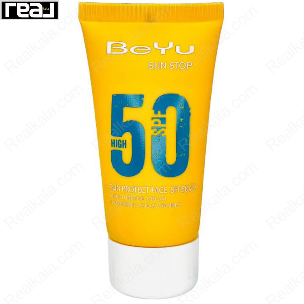 کرم ضد آفتاب صورت بی‌یو مدل Sun Stop SPF 50 با محافظت بالا، مناسب پوست حساس، ضد آب و حاوی هیالورونیک اسید و ویتامین E