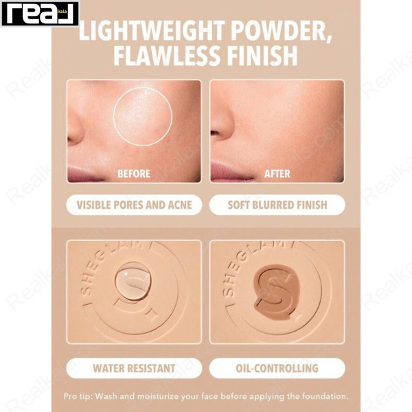 پنکک کرم پودری شیگلم رنگ Sheglam Skin-Focus High Coverage Powder Foundation Sand
