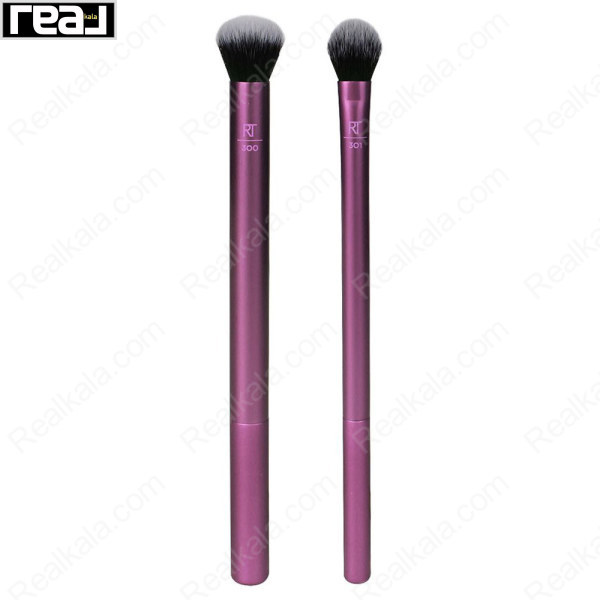 نمای دو براش آرایشی Real Techniques مدل‌های 300 و 301 با دسته بنفش برای اعمال و ترکیب سایه چشم