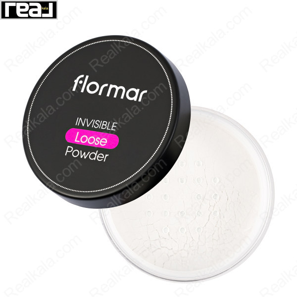 نمای نزدیک پودر بیک فلورمار Invisible Loose Powder با فرمول شفاف و مات‌کننده برای فینیش طبیعی آرایش