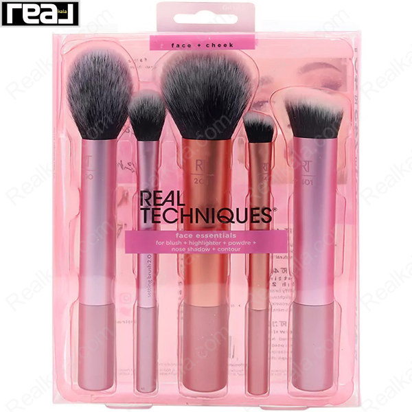 بسته‌بندی ست براش Real Techniques Face Essentials شامل پنج براش مخصوص آرایش صورت و گونه