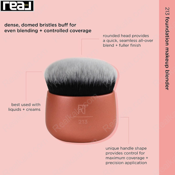 براش کرم پودر Real Techniques شماره 213 با سر گنبدی و الیاف متراکم برای پخش یکنواخت کرم پودرهای مایع و کرمی با پوشش کنترل‌شده
