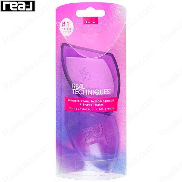 بسته‌بندی اسفنج آرایشی Real Techniques Miracle Complexion Sponge به همراه محفظه نگهدارنده مناسب برای استفاده با فاندیشن و BB کرم