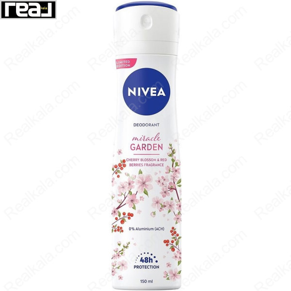 دئودورانت نیوا Miracle Garden Cherry Blossom & Red Berries با رایحه گل گیلاس و توت‌های قرمز و محافظت 48 ساعته برای بانوان