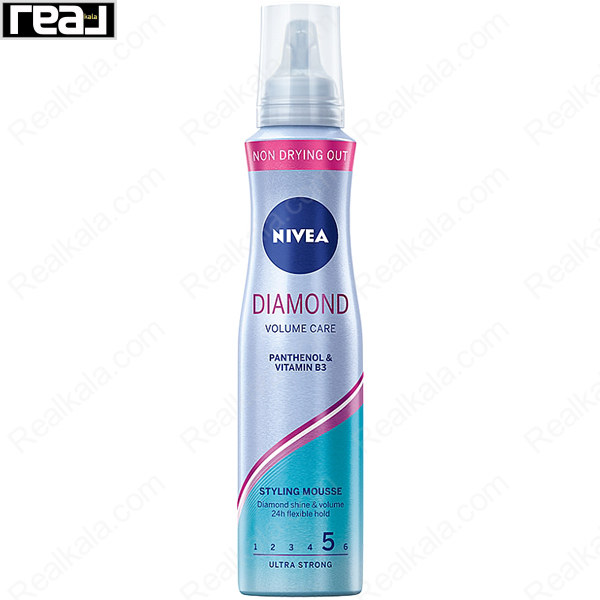 موس حجم دهنده و درخشان کننده مو نیوا مدل دیاموند ولوم کر Nivea Hair Styling Diamond Volume Care Spray 150ml