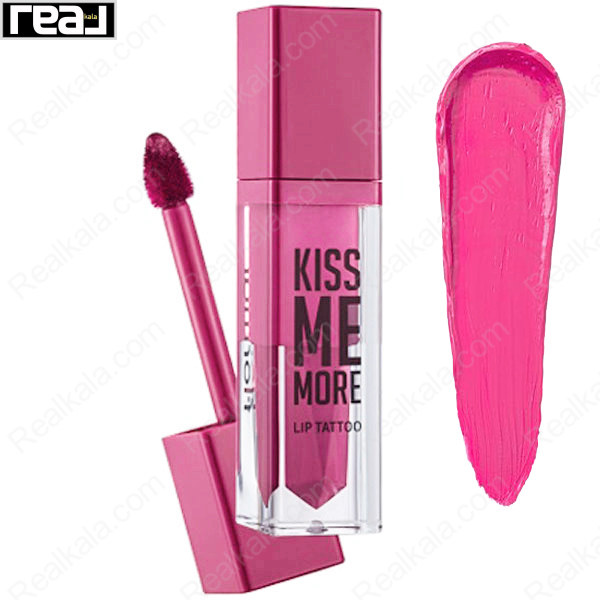 بدنه شیشه‌ای رژ لب مایع کیس می مور فلورمار شماره 24 رنگ Crazy Pink در کنار اپلیکاتور و سواچ صورتی پررنگ مات