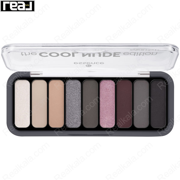 نمای داخل پالت سایه Essence The Cool Nude Edition با ترکیب رنگ‌های نود، طوسی، صورتی و مشکی مناسب آرایش چشم اسموکی