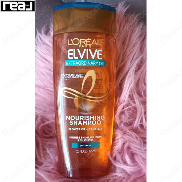 بطری شامپو لورآل السیو Extraordinary Oil مخصوص موهای خشک با سطح صورتی