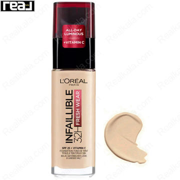 کرم پودر L'Oréal Paris مدل Infallible 32H Fresh Wear شماره 200 با جلوه طبیعی و تناژ Natural Linen مناسب پوست های متوسط