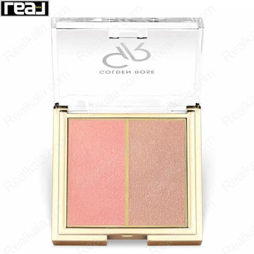 رژگونه دو رنگ Iconic Blush Duo گلدن رز شماره 01 با ترکیب رنگ صورتی هلویی و نود شامپاینی در بسته بندی طلایی