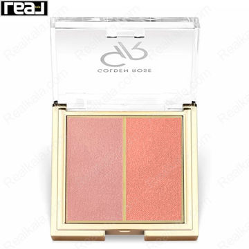 رژگونه دو رنگ Iconic Blush Duo گلدن رز شماره 02 با رنگ صورتی رز و هلو کورال در بسته‌بندی طلایی