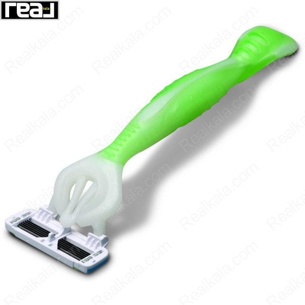 نمای زاویه‌دار خودتراش دورکو Everjoy 6 Portable با دسته سبز و سری 6 تیغه
