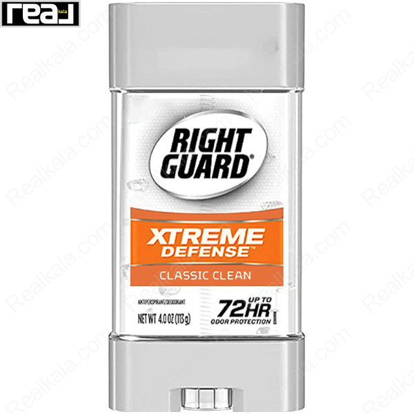 مام ژلی مردانه Right Guard مدل Xtreme Defense با رایحه Classic Clean و بدنه نقره‌ای