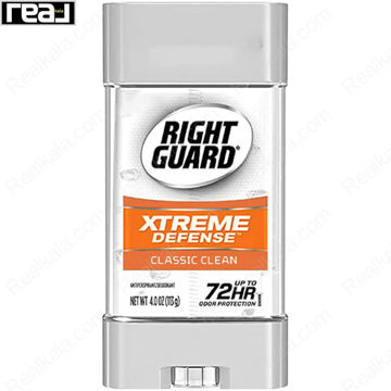 مام ژلی مردانه Right Guard مدل Xtreme Defense با رایحه Classic Clean و بدنه نقره‌ای