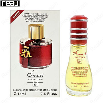 بطری اسمارت کالکشن کد 301 با تصویر عطر کارولینا هررا سی اچ زنانه روی جعبه