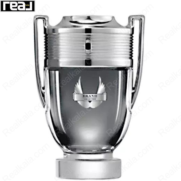 ادکلن برند کالکشن کد 350 پاکو رابان اینوکتوس پلاتینیوم مردانه با طراحی شیشه نقره‌ای مدرن و فرم جام قهرمانی