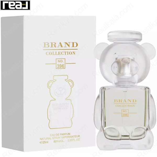 شیشه و جعبه ادکلن برند کالکشن 396 با طراحی خرس شیشه‌ای و درپوش سر خرس