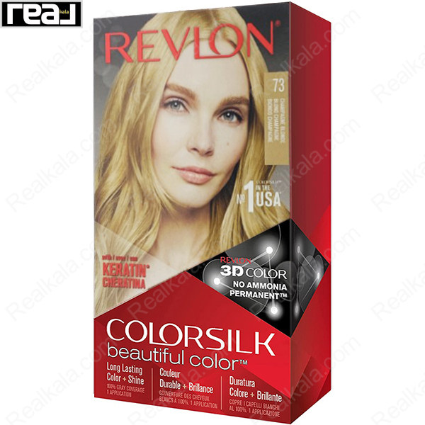 رنگ مو Revlon Colorsilk Beautiful Color شماره 73 با فرمول بدون آمونیاک، حاوی کراتین و تکنولوژی 3D Color برای ایجاد رنگ بلوند شامپاینی با درخشندگی طبیعی و ماندگاری بالا