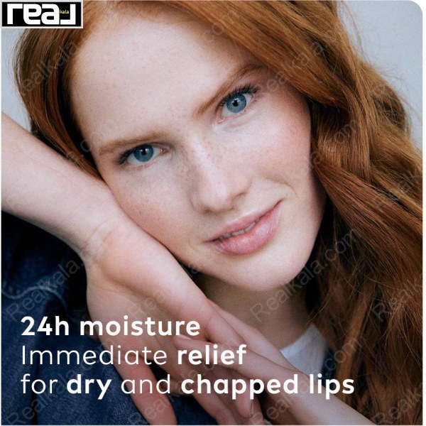 مدل تبلیغاتی با لب‌های سالم و مرطوب برای Labello Med Repair