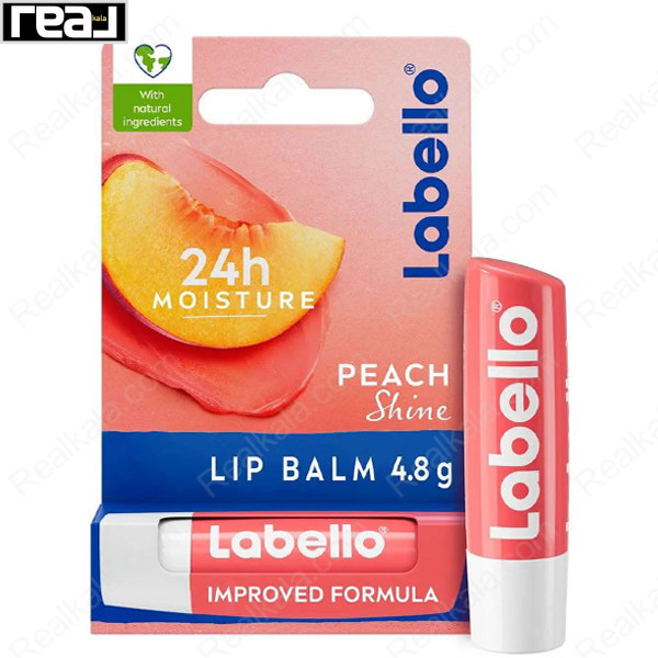 بسته‌بندی کامل بالم لب Labello مدل Peach Shine با تصویر هلو