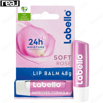 بسته‌بندی کامل بالم لب Labello مدل Soft Rose با تصویر رز