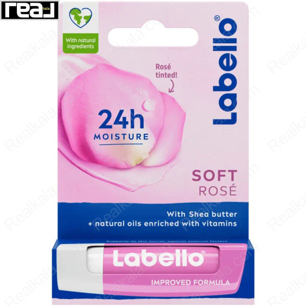 بسته‌بندی کامل بالم لب Labello مدل Soft Rose با تصویر گل رز