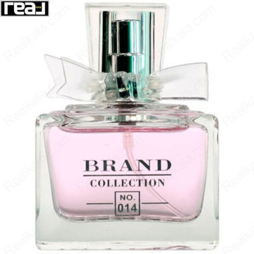 ادکلن برند کالکشن کد 014 میس دیور بلومینگ بوکت زنانه با طراحی مکعبی شفاف، مایع صورتی و پاپیون کریستالی تزئینی