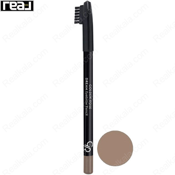 مداد ابرو دریم گلدن رز با بدنه مشکی و براش شانه‌ای روی درپوش به همراه تست دایره‌ای رنگ 306 نسکافه‌ای متوسط