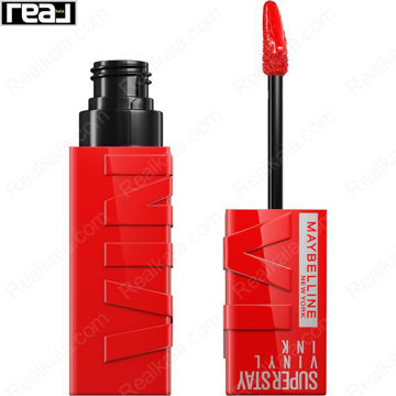 رژ لب براق Maybelline شماره 25 Red Hot با رنگ قرمز آتشین و فرمول وگان، مناسب آرایش های شبانه