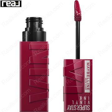 رژ لب براق Maybelline شماره 30 Unrivaled با رنگ بنفش جگری تیره و فرمول وگان، مناسب آرایش های شبانه
