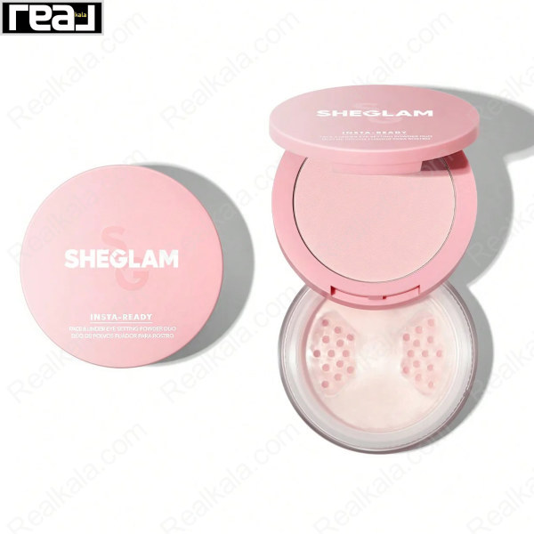 پودر فشرده و پودر آزاد SHEGLAM مدل Insta-Ready رنگ Bubblegum با طراحی صورتی و آینه داخلی
