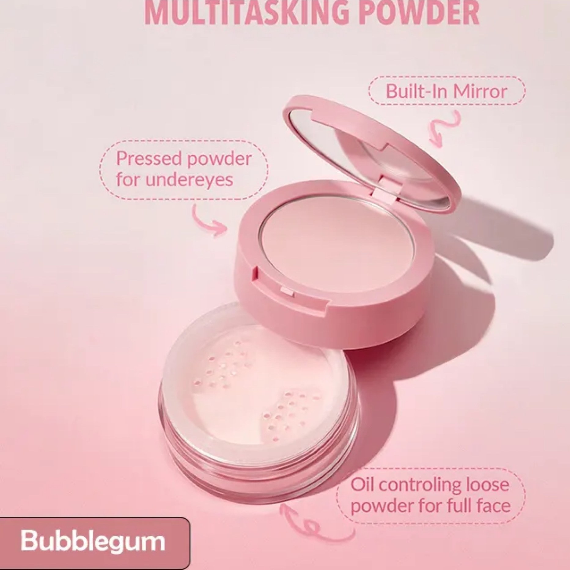 پودر فیکس شیگلم رنگ Bubblegum مناسب صورت و زیر چشم Sheglam Face & Under Eye Setting Powder Duo