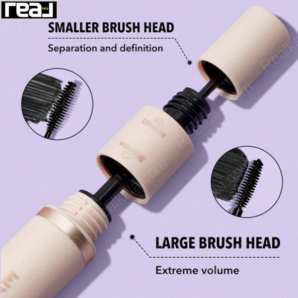 تصویر نمای نزدیک برس کوچک برای تفکیک مژه ها و برس بزرگ برای حجم دهی شدید، مناسب برای آرایش چشم حرفه ای