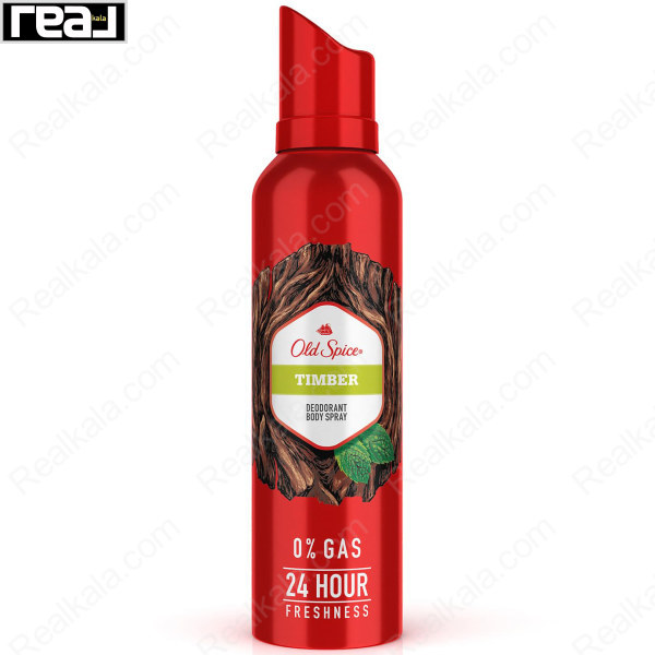 اسپری دئودورانت بدن Old Spice Timber مدل No Gas با رایحه چوبی ادویه‌ای و ماندگاری 24 ساعته