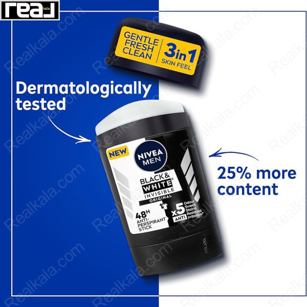 استیک ضدتعریق نیوآ مردانه Black & White Invisible Original 48 ساعته | 25٪ حجم بیشتر و ضدلک