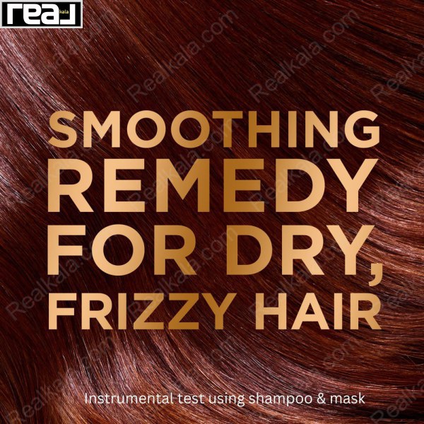 تصویر گرافیکی ماسک مو آلتیمیت بلندز گارنیر برای موهای خشک و وز، با تأکید بر اثر صاف‌کنندگی