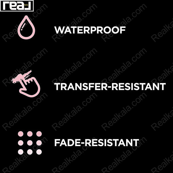 تصویر تبلیغاتی کانسیلر لورال با آیکون‌های ضد آب، مقاوم در برابر انتقال و محو شدن، مناسب آرایش بادوام