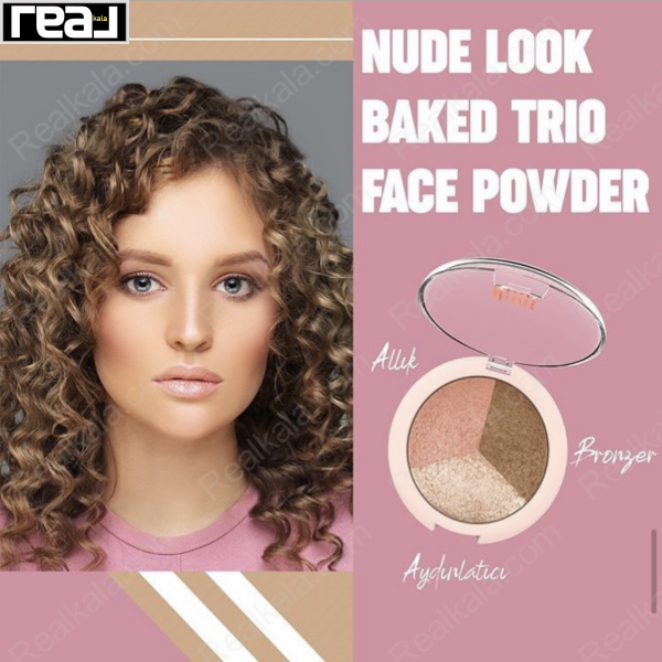 پالت سه کاره نود لوک گلدن رز GR N.u.d.e Look Baked Trio Face Powder