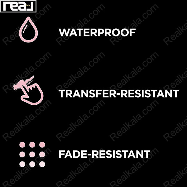 تصویر تبلیغاتی کانسیلر لورال با آیکون‌های ضد آب، مقاوم در برابر انتقال و محو شدن، مناسب آرایش بادوام