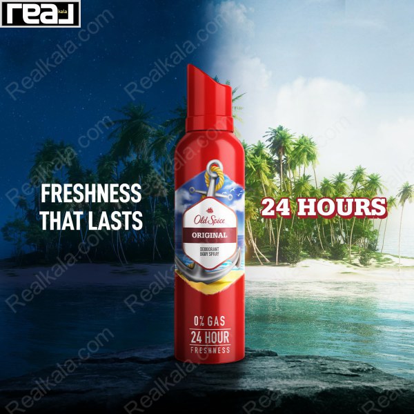 اسپری بدن الد اسپایس بدون گاز مدل اورجینال Old Spice Original No Gas 24 Hour Freshness Deodorant Body Spray