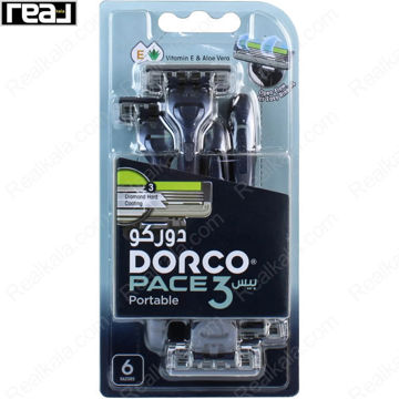 خود تراش دورکو مدل پرتابل 3 لبه بسته 6 عددی Dorco Pace 3 Portable Aloe Vera & Vitamin E