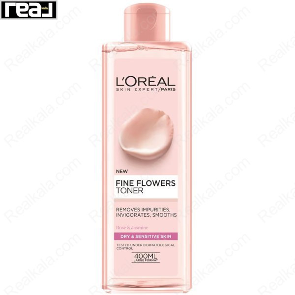 تونر پاک‌کننده و آبرسان پوست خشک و حساس LOreal Fine Flowers Toner 400ml