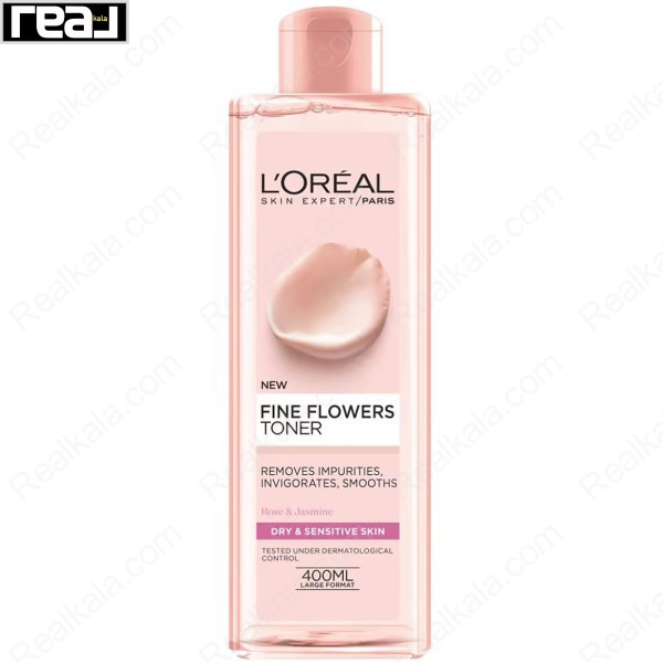 تونر پاک کننده و نرم کننده پوست های خشک و حساس لورال Loreal Fine Flowers Toner Dry & Sensitive Skin 400ml