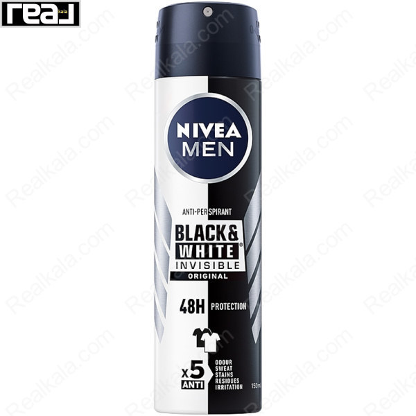 اسپری مردانه نیوا بلک اند وایت اینویزیبل اورجینال Nivea Black & White Invisible Original Spray 48h 150ml