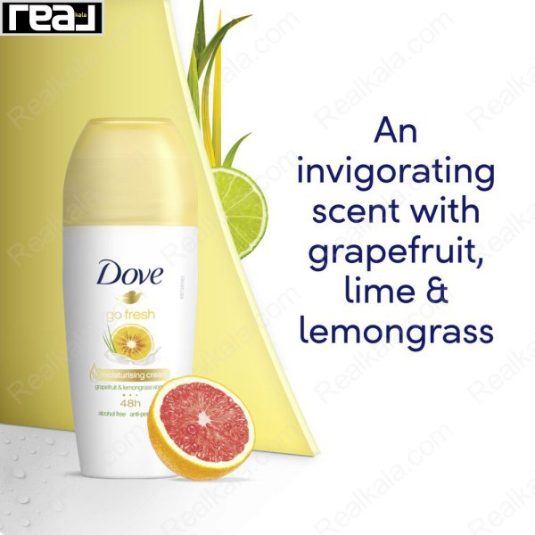 بنر تبلیغاتی مام رول ضدتعریق داو Go Fresh مدل Grapefruit, Lime & Lemongrass با تاکید بر رایحه مرکباتی