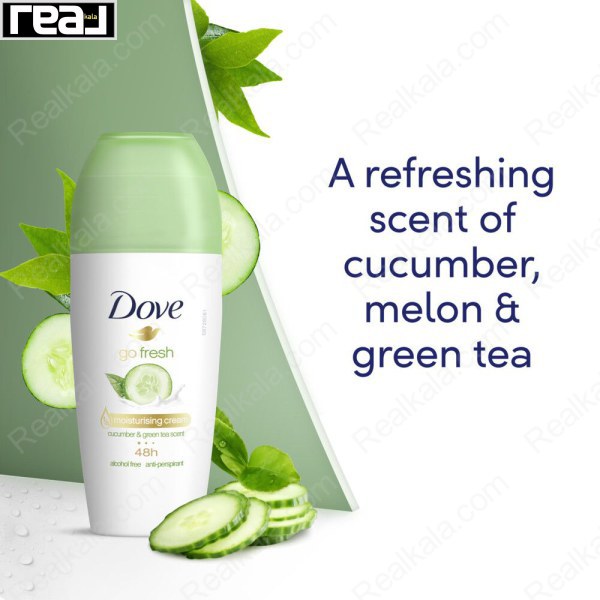 بنر تبلیغاتی مام رول ضدتعریق داو Go Fresh مدل Cucumber & Green Tea با تاکید بر رایحه خیار، ملون و چای سبز