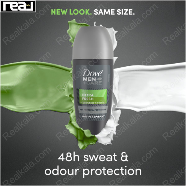 بنر تبلیغاتی مام رول ضدتعریق داو Men+Care Extra Fresh با اشاره به ظاهر جدید و محافظت ۴۸ ساعته در برابر تعریق و بو