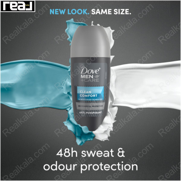 بنر تبلیغاتی مام رول ضدتعریق داو Men+Care Clean Comfort با اشاره به ظاهر جدید و محافظت ۴۸ ساعته در برابر تعریق و بو